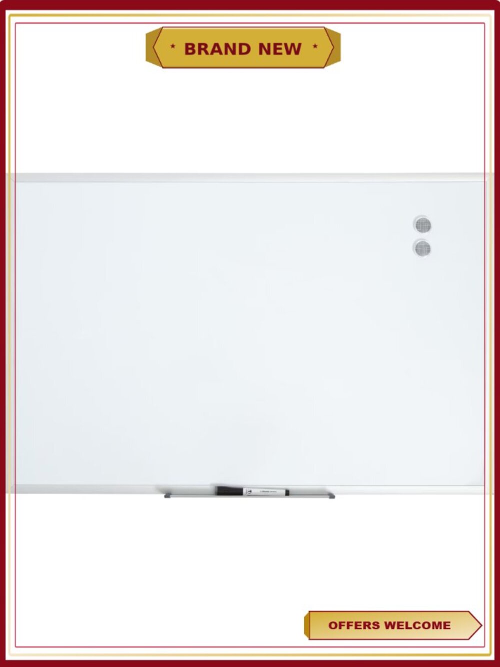 35x23 Magnetic Dry Erase Whiteboard with Silver Frame, 2 Magnets, Marker, Tray